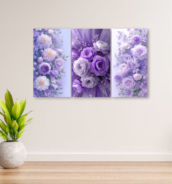 Set of 3 Flowers Art Wooden Frames for Wall Decoration - 8x11 Inches Sticky Photo Tiles