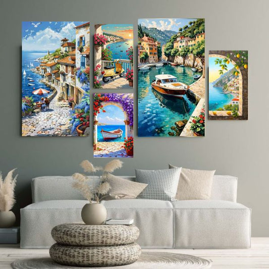 5PCS Vintage Painting Wall Frame Set for Home Decor Wooden Photo Tiles 8x11 and 5x7 Inches
